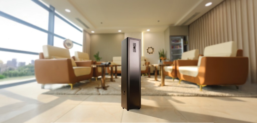 Aromahpure Air tower diffuser in a modern lounge